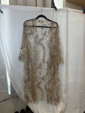 Hayden Los Angeles Sheer Sequin Star Celestial Duster Kimono 1XL